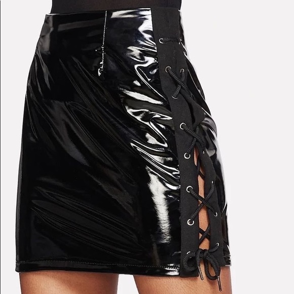 Vinyl Patent Leather Lace Up Mini Skirt - Picture 7 of 8